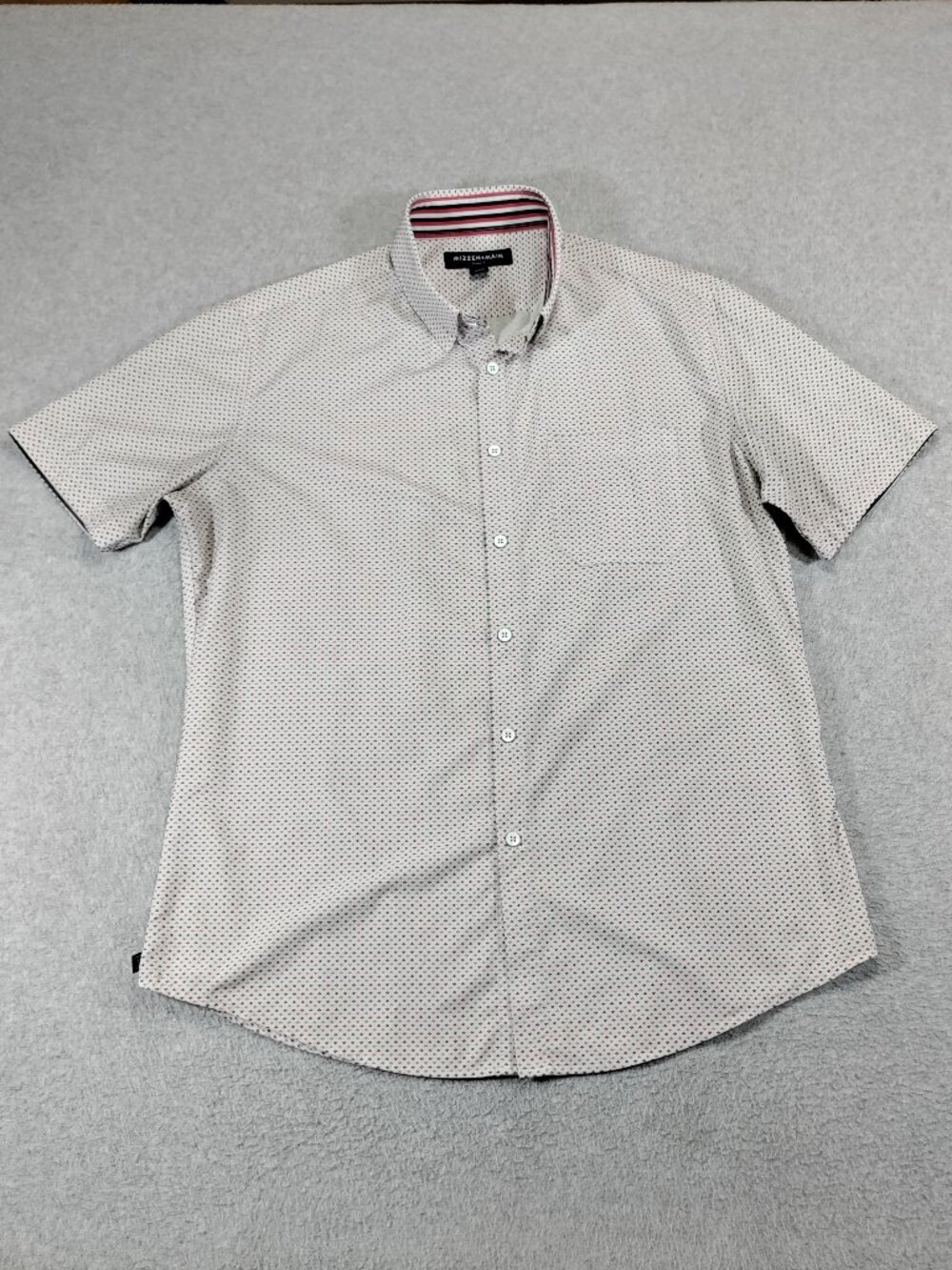 Mizzen+Main Leeward Shirt Mens L Trim White Red Blue Geo Short Sleeve